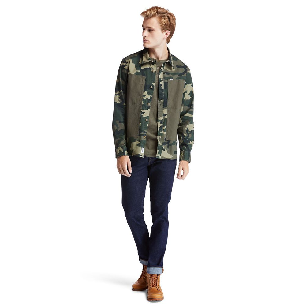 Camisa Masculino - Timberland Mixed-Media Camo Utility Over - LXFVE8143 - Verde Oliva